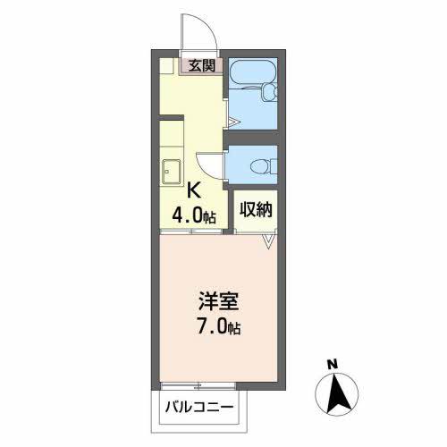 フレグランス上尾E棟(1K/1階)の間取り写真