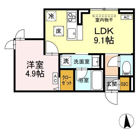 ディールーム寺町(1LDK/1階)の間取り写真