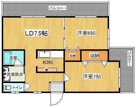 オーシャンパレスWITH PET(2LDK/4階)の間取り写真