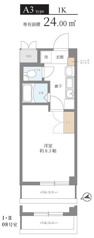 シャンヴェルジェ豊中I(1K/2階)の間取り写真