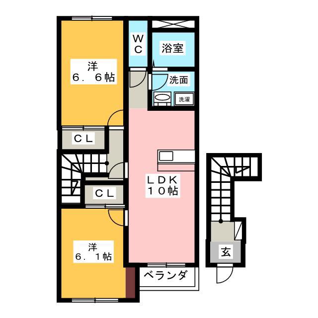 メゾンセレスト B(2LDK/2階)の間取り写真