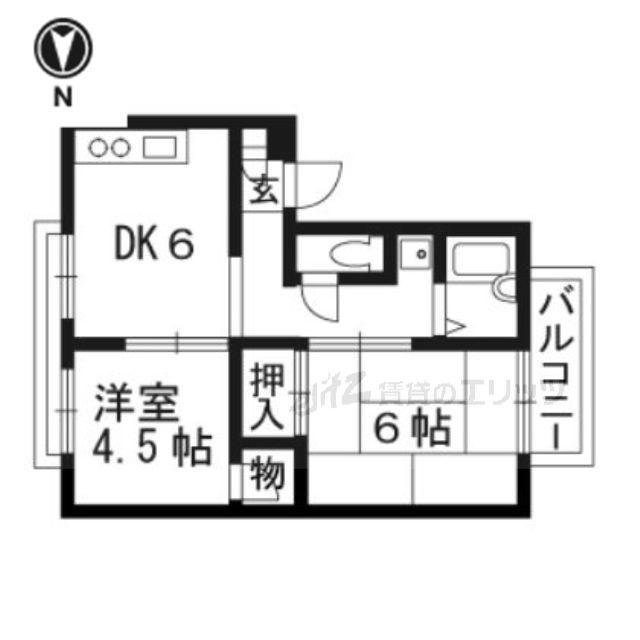 メロディ―ハイツ高槻I(2DK/2階)の間取り写真