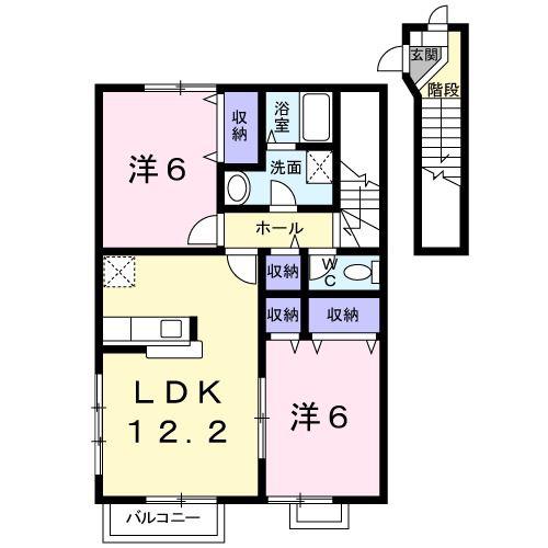ヴィラコンフォートA(2LDK/2階)の間取り写真