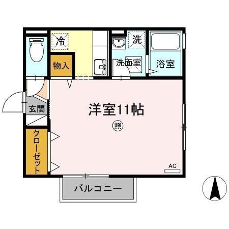 フェイバリットフラット C棟(ワンルーム/1階)の間取り写真