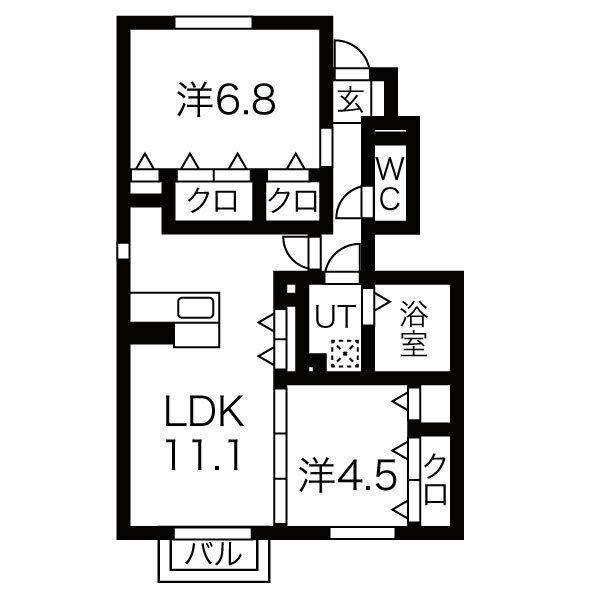 セジュール加佐 B(2LDK/1階)の間取り写真