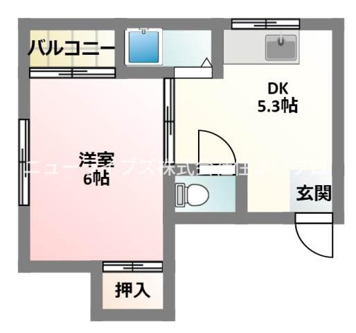 ハッピネスプラザ藤田(1DK/2階)の間取り写真