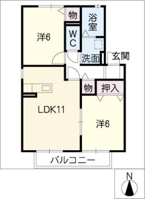 ルミエールセゾンB棟(2LDK/1階)の間取り写真