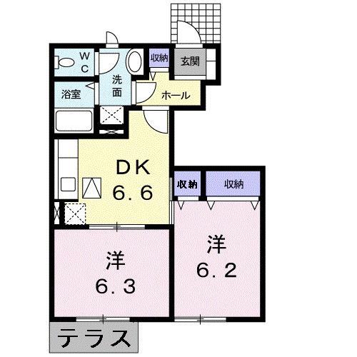 メリーディエース(2DK/1階)の間取り写真