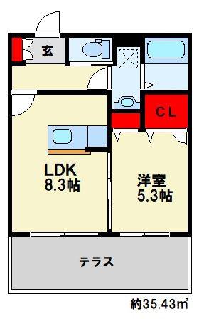ROCCO山田(1LDK/2階)の間取り写真