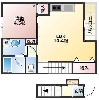 テルママーレ茶園場町(1LDK/2階)の間取り写真