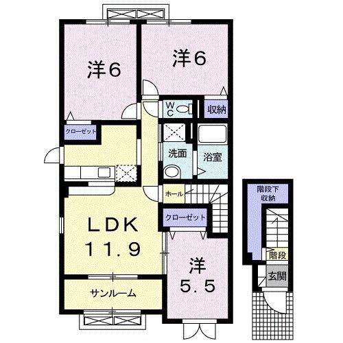 フォルテI(3LDK/2階)の間取り写真