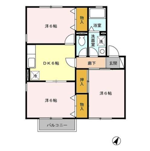 クレールパピヨンエヌ B(3DK/1階)の間取り写真