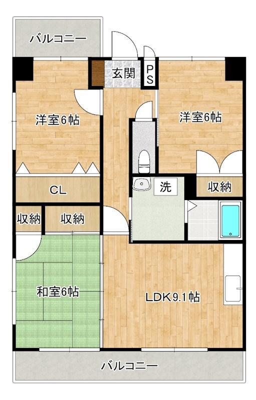 アレックス若園(3LDK/2階)の間取り写真