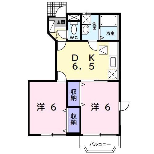 クレストヒルズF(2DK/1階)の間取り写真