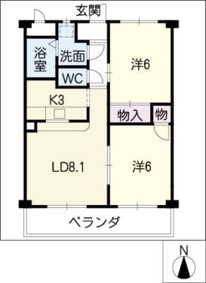 グランコートさつきケ丘(2LDK/3階)の間取り写真