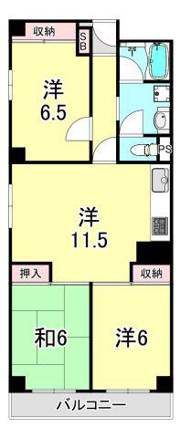 芦屋精道スカイハイツ(3LDK/3階)の間取り写真