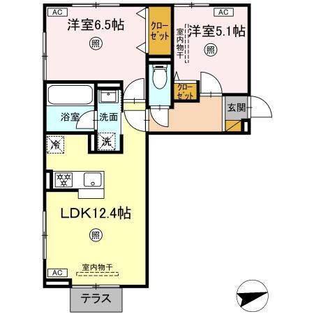 レーヴ・ウェル笠原UN(2LDK/1階)の間取り写真