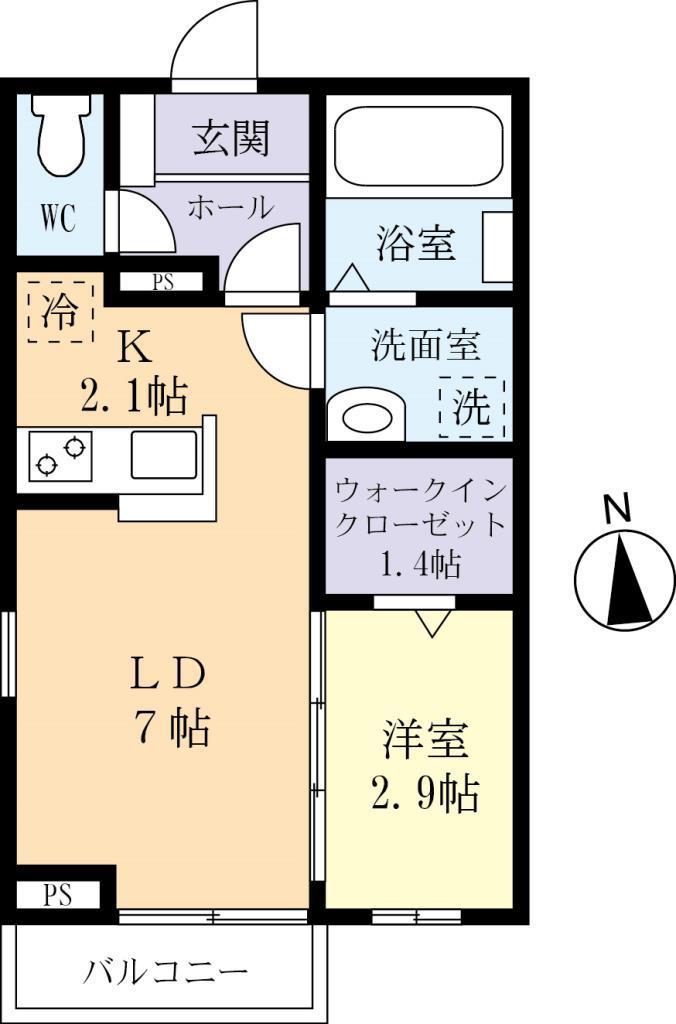 ルノンA(1LDK/2階)の間取り写真