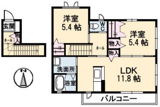 モンソレイユ B棟(2LDK/2階)の間取り写真