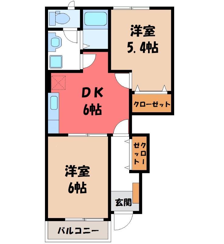 ハ-トフル(2DK/1階)の間取り写真