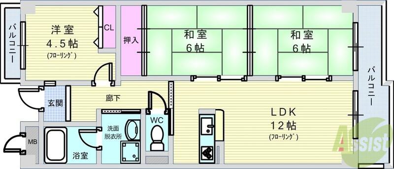 プリムベール向丘(3LDK/1階)の間取り写真