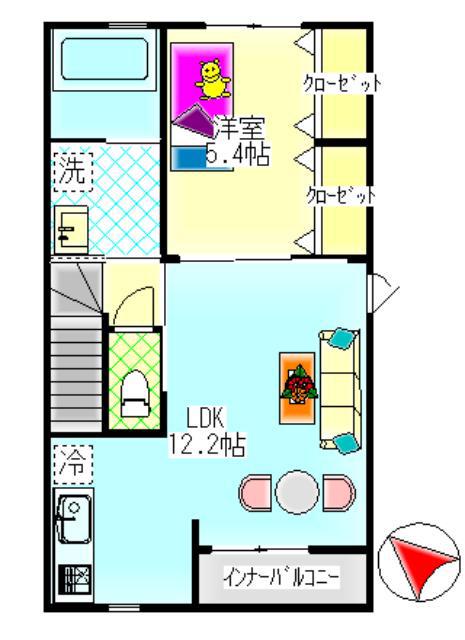 フラットC(1LDK/2階)の間取り写真