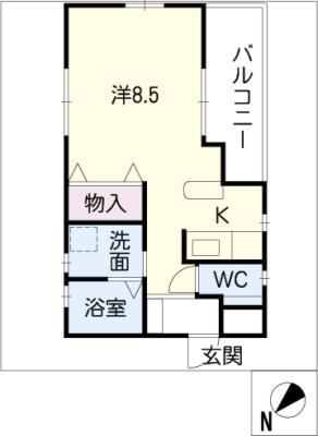 ベリーカリオ(ワンルーム/2階)の間取り写真