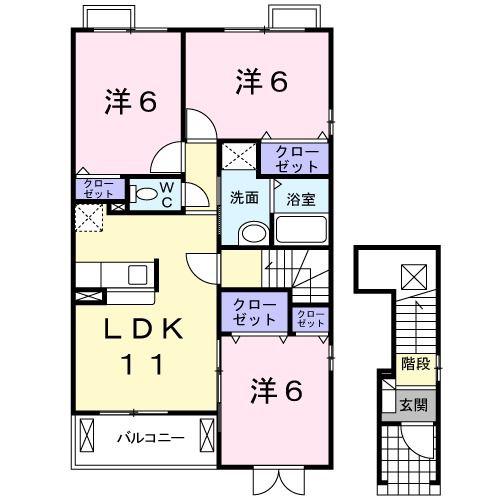 グランドヒルB(3LDK/2階)の間取り写真