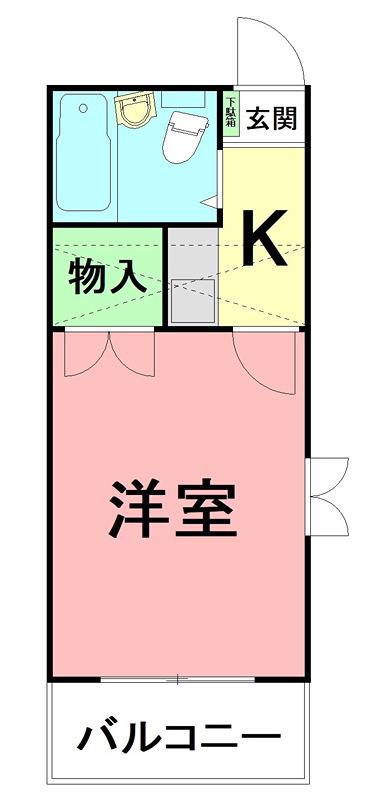 サンパレス湘南(1K/2階)の間取り写真