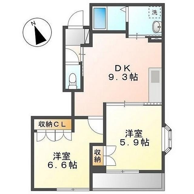 カーサフェリーチェ(2DK/1階)の間取り写真