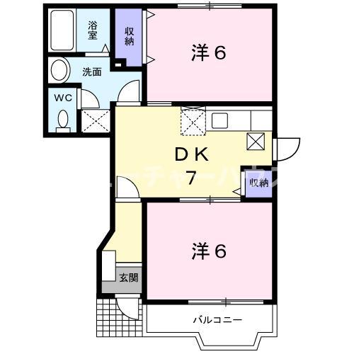 グリーンヒルズK (2DK/1階)の間取り写真
