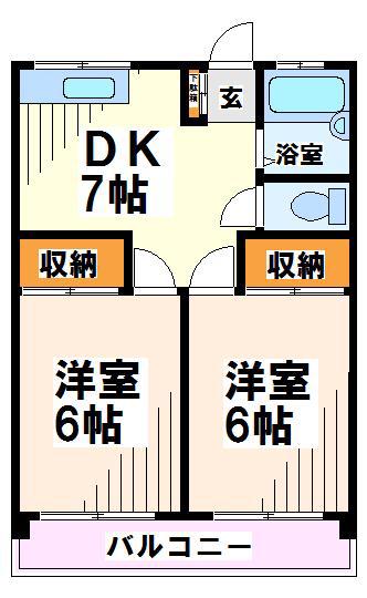 サニーコート府中中河原 当社管理物件(2DK/3階)の間取り写真