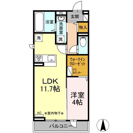 PARK VINA(1LDK/3階)の間取り写真
