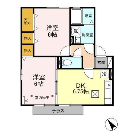 アーバン コート A/B/C/D(2DK/1階)の間取り写真