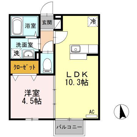 クレールニシヤマIII(1LDK/2階)の間取り写真