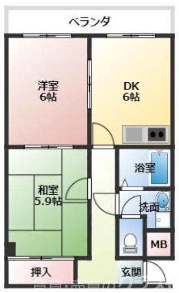 ラフィーネ深井清水(2DK/4階)の間取り写真