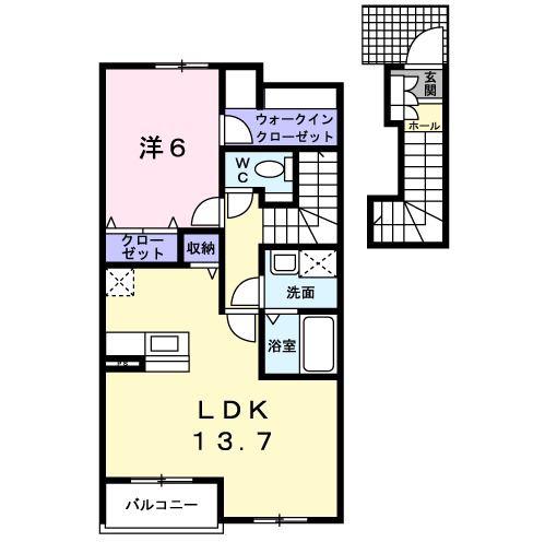 メゾン・ド・ジュネス(1LDK/2階)の間取り写真