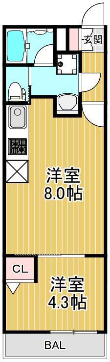 ミライズ五反野MAXIV(1LDK/2階)の間取り写真
