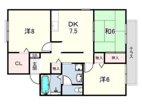 グリーンパーク鴻池(3DK/1階)の間取り写真