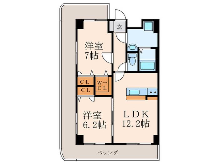 プレステ-ジレジデンス黒崎(2LDK/12階)の間取り写真