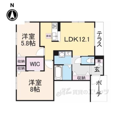 ボヌール(2LDK/1階)の間取り写真