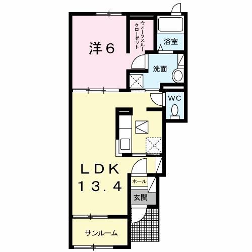 サニー・サイド(1LDK/1階)の間取り写真