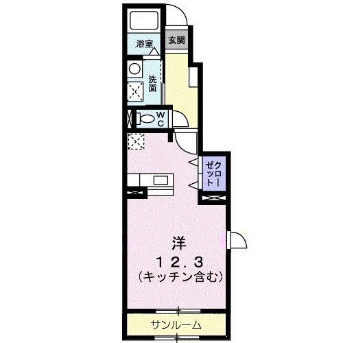 ミューA(ワンルーム/1階)の間取り写真
