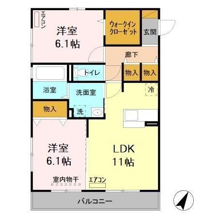 グリーンアレイC(2LDK/3階)の間取り写真