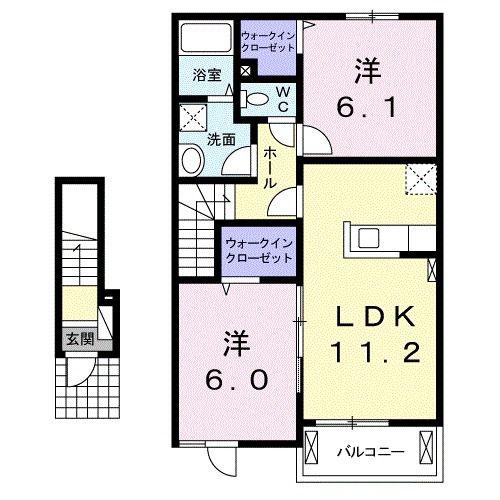 ラ・ロンディーネ II(2LDK/2階)の間取り写真
