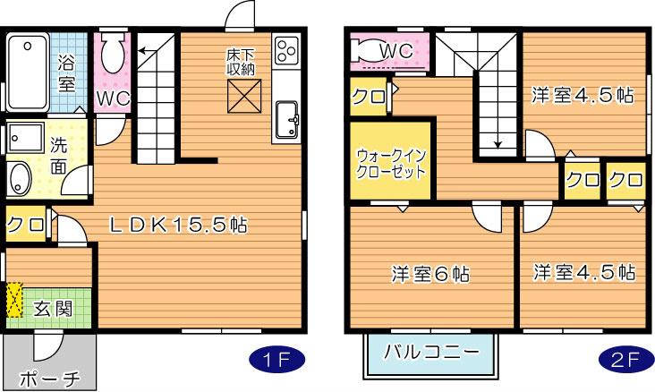 グラシオ八幡II(3LDK/2階)の間取り写真