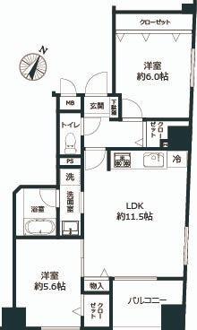 ステラート田園調布(2LDK/2階)の間取り写真