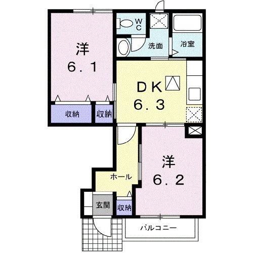 グリーンヒルほたるB(2DK/1階)の間取り写真