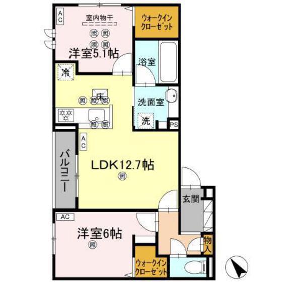 タウン庚午北(2LDK/1階)の間取り写真