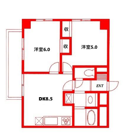 二宮ビル(2DK/5階)の間取り写真